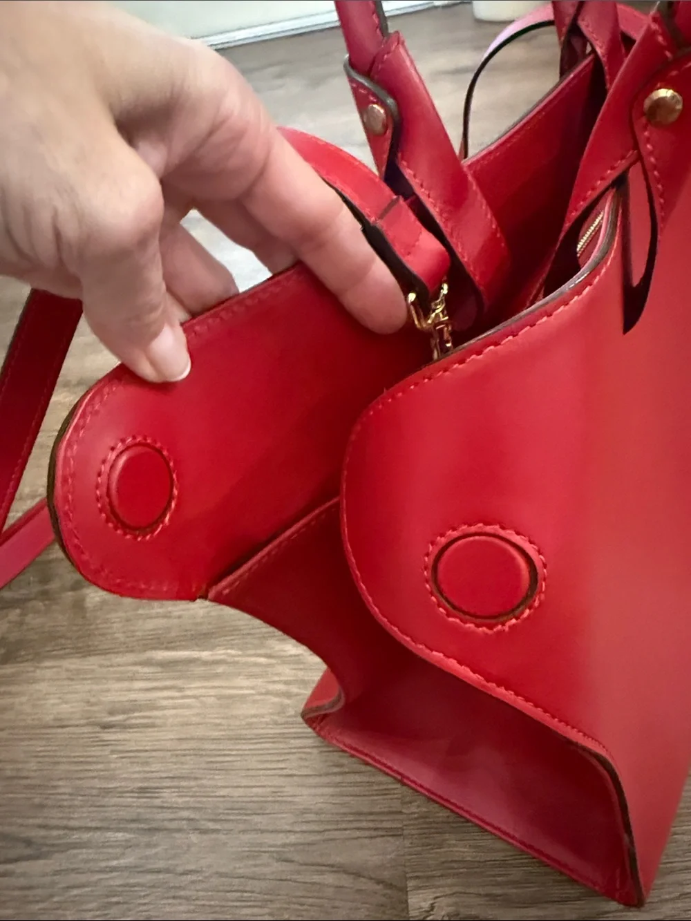 Vittoria Napoli Red Leather Tote Handbag Classic Structured Carryall with strap