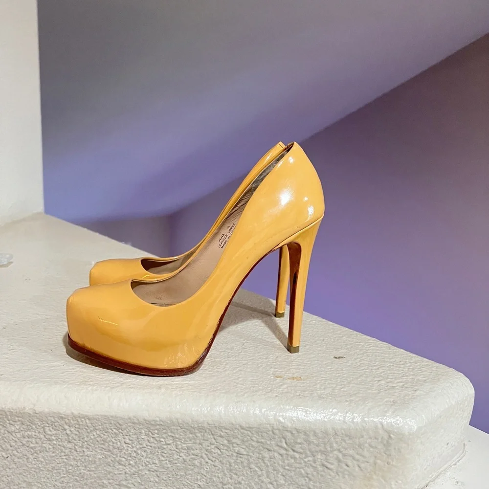 POUR LA VICTOIRE GENUINE PATENT‎ LEATHER Nude Irina Platform Pump Shoes 7.5
