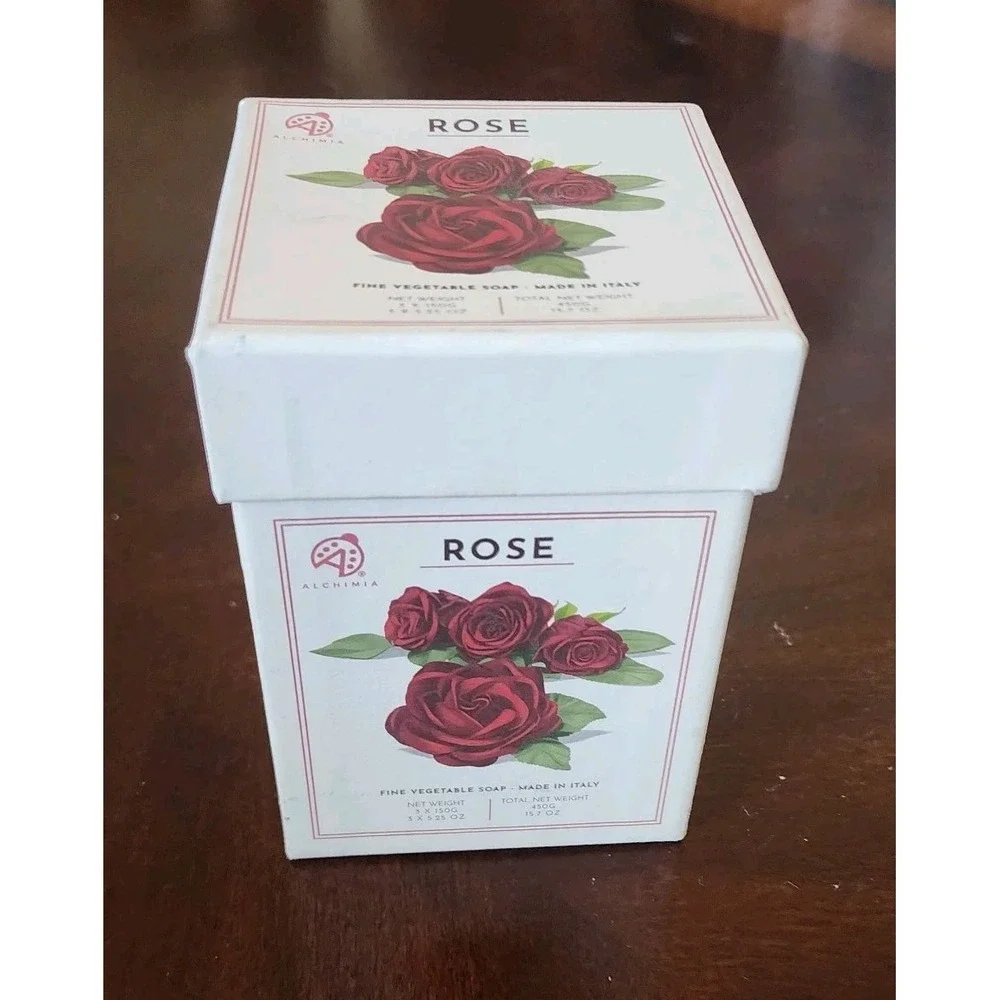 Alchimia Rose Fine Vegetable Soap Gift Box Set of 3 5.25 oz