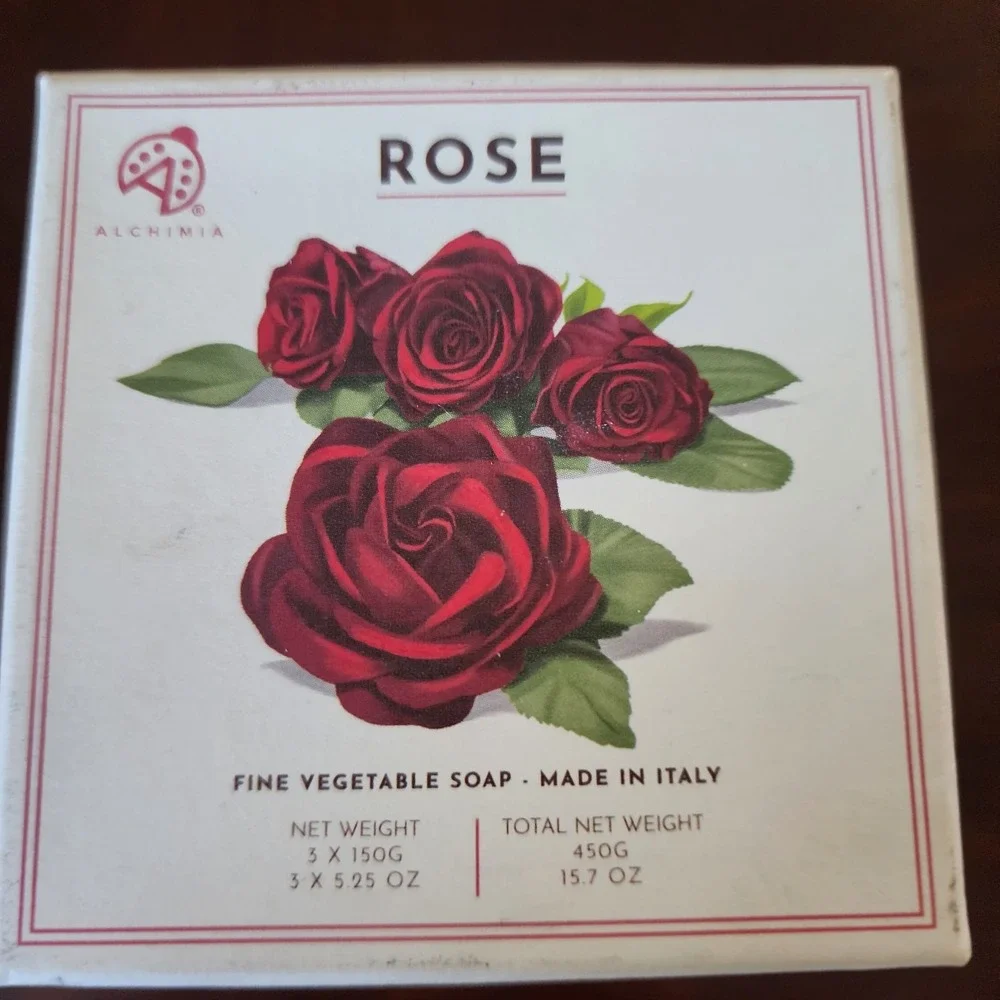 Alchimia Rose Fine Vegetable Soap Gift Box Set of 3 5.25 oz