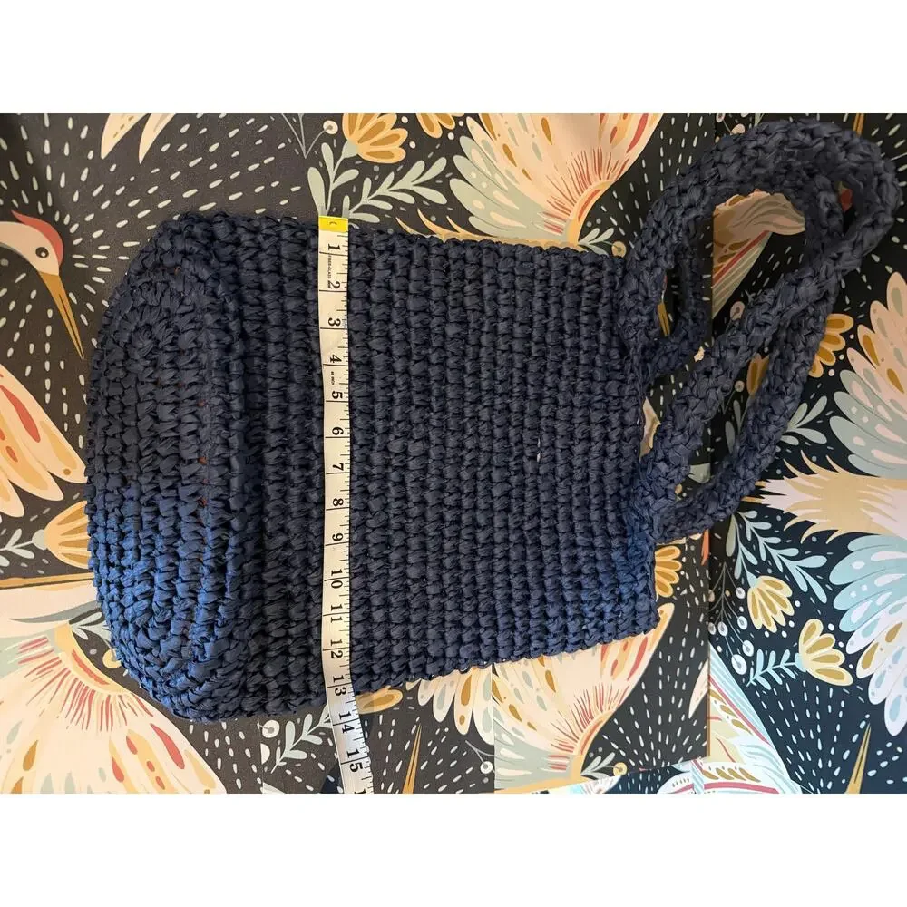 Club Monaco navy blue raffia tote