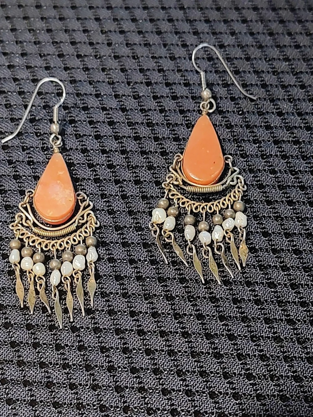 Bohemian Orange/Peachy Teardrop Dangle Earrings