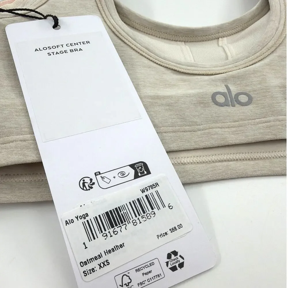 Alo Yoga Oatmeal Heather Alosoft Center Stage Bra Size XXS