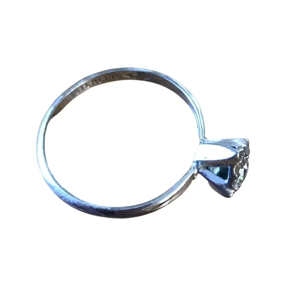 Vintage Solitaire Cubic Zirconia Sterling Silver Ring, CZ Silver Band Sz 9