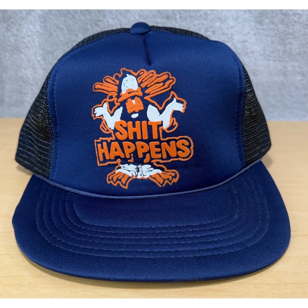 Unbranded‎ Trucker Hat Mens OSFA Navy Blue Vintage Sh*t Happens Turkey Snapback