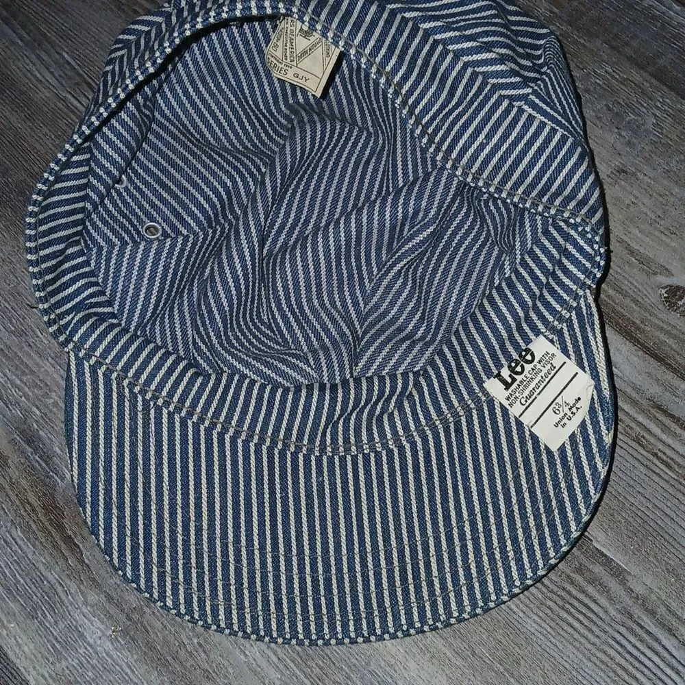 Lee vintage blue white stripe railroad engineer conductor hats Sz 6 3/4