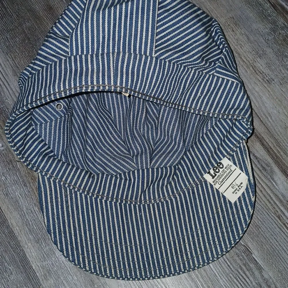 Lee vintage blue white stripe railroad engineer conductor hats Sz 6 3/4