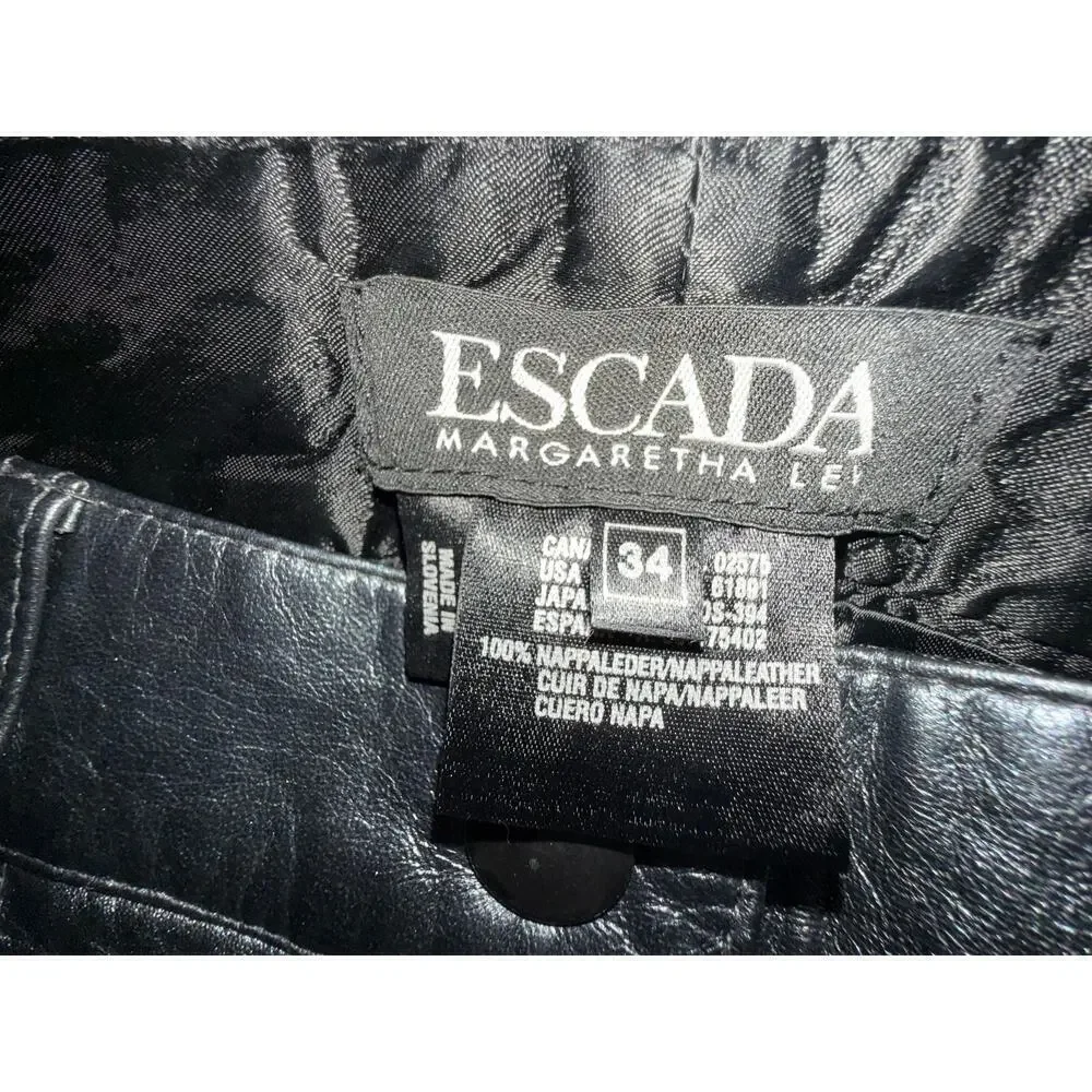 Vintage Escada Magaretha Ley Black Leather Pants Womens Size 34 (4) EUC