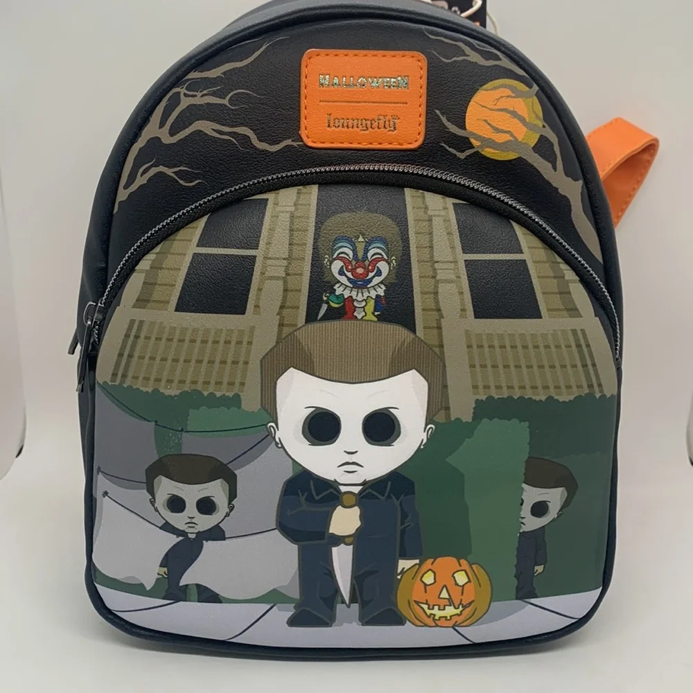 Loungefly NEW Halloween Michael Meyers Black Orange White Backpack Pumpkin