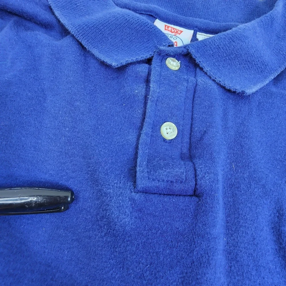 Vintage 1980 Levis Olympic Games Blue Polo Shirt Made in USA Size Large Single S