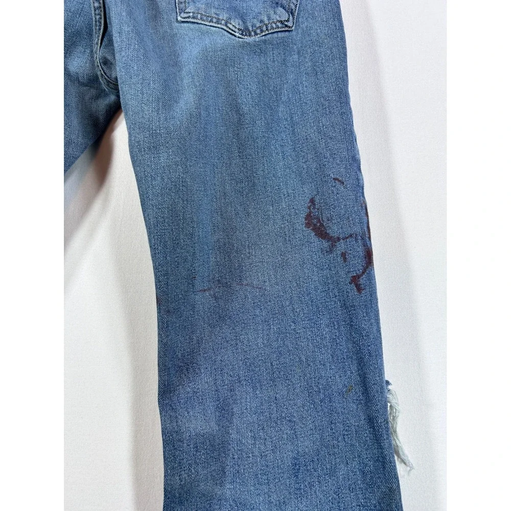 Levis 514 Straight Fit Distressed Blue Jeans 29x30 Splatter Paint Blown Out Knee
