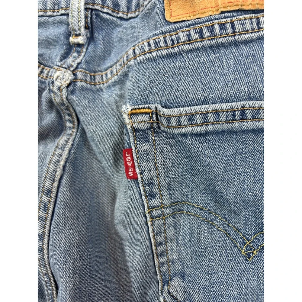 Levis 514 Straight Fit Distressed Blue Jeans 29x30 Splatter Paint Blown Out Knee