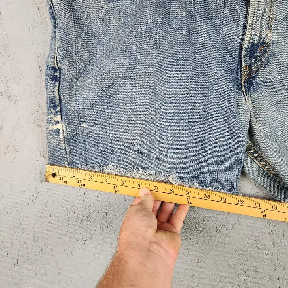 Vintage Levis 505 Shorts Mens 36 Blue Regular Fit Cutoff Painter Paint Splatter