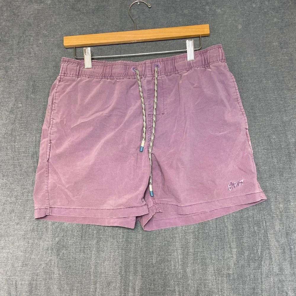 STWD Swim Shorts Mens Medium Purple Drawstring Waist Flat Front Mesh Lined Beach
