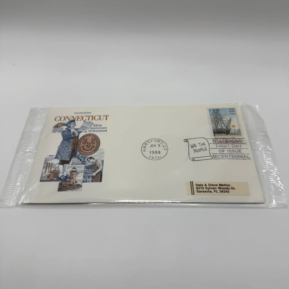 1988 Connecticut Statehood Bicentennial First Day Cover 22c Stamp Hartford CT