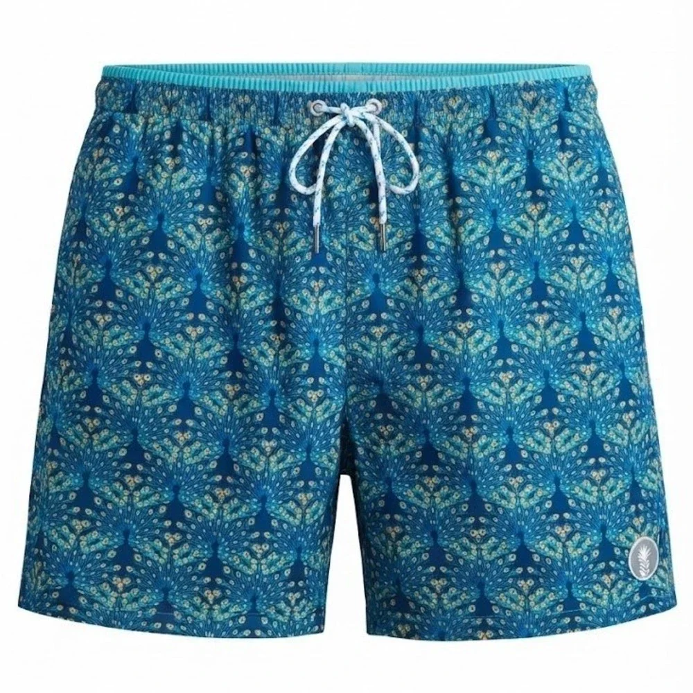 Chubbies Mens XL The Peacocking 5.5 Inch Swim Trunks Blue Feather Print Shorts