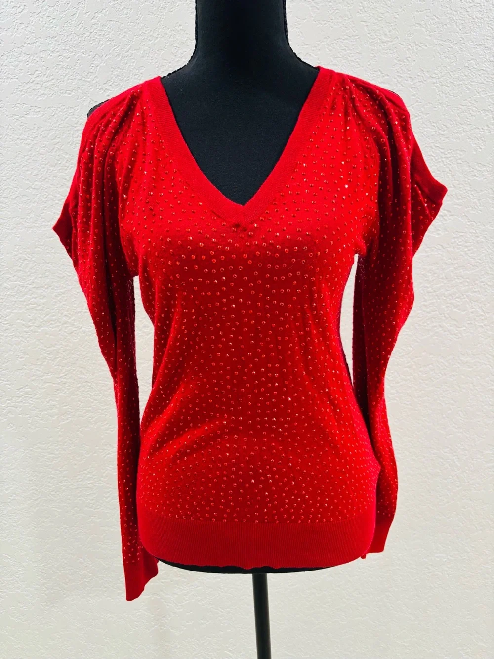 Michael Kors Red V-Neck Studded Sweater