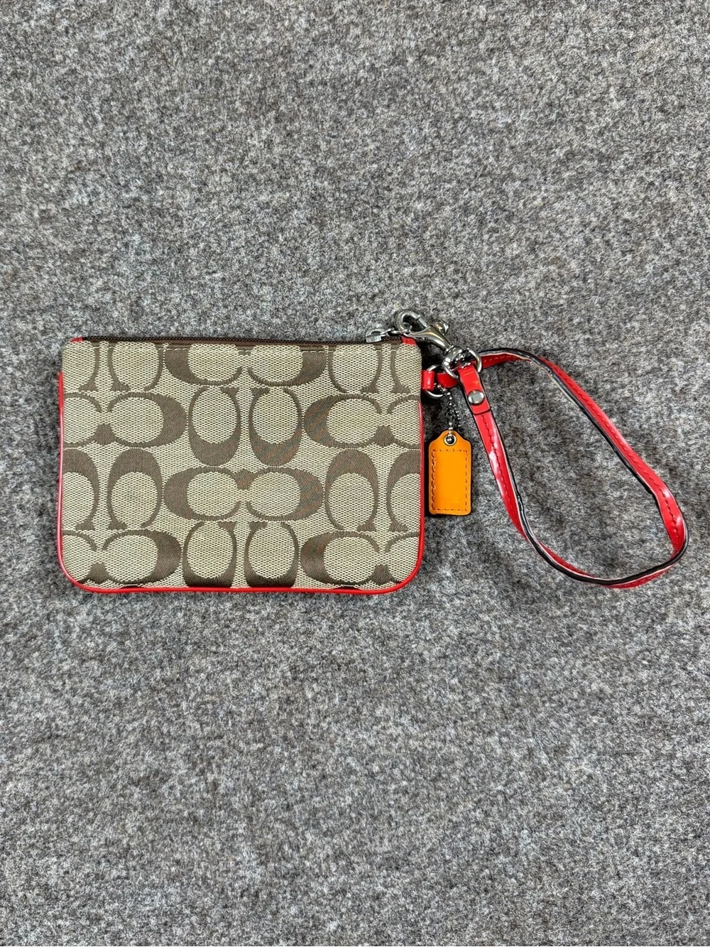 Coach‎ Canvas Signature Monogram Wristlet Zip Wallet Red Patent Leather Trim Y2K