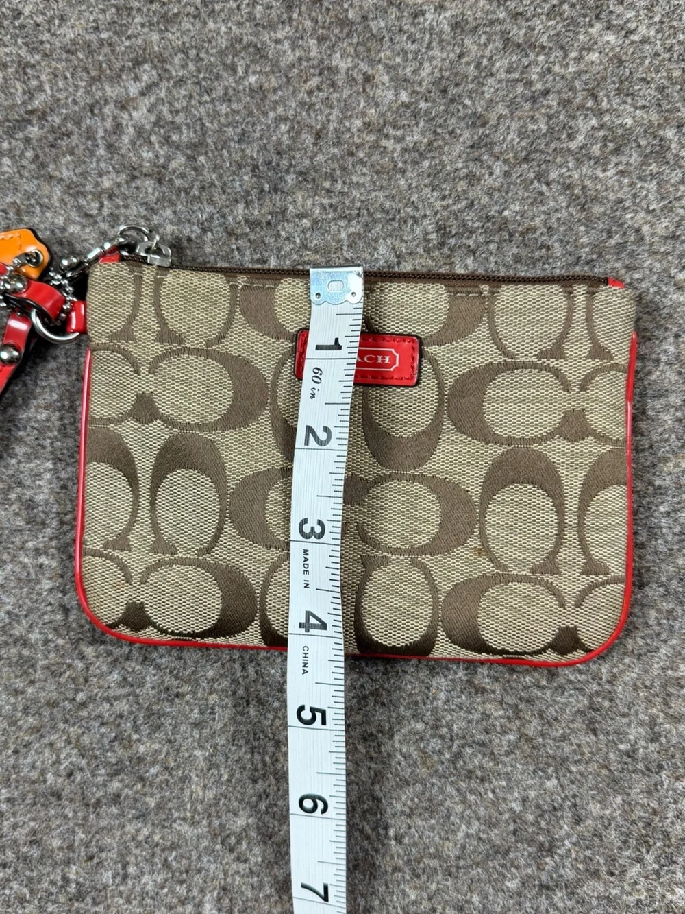 Coach‎ Canvas Signature Monogram Wristlet Zip Wallet Red Patent Leather Trim Y2K