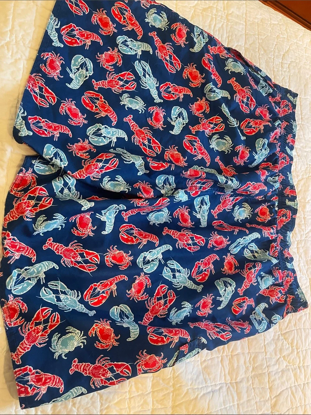 Newport Navy Swim Board Shorts with Red & Light Blue Lobster Print