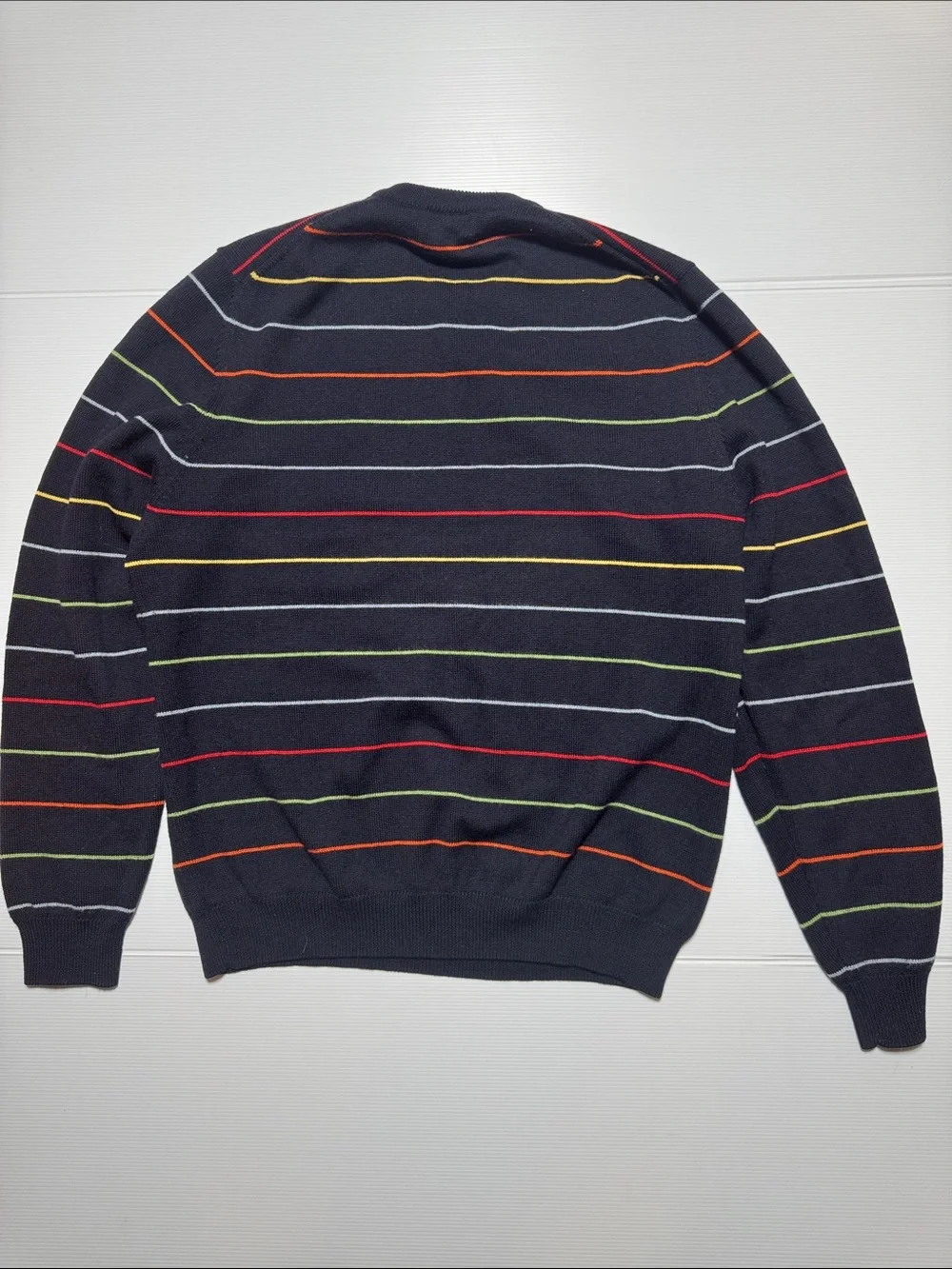 BROOKS BROTHERS Vintage Merino Wool Navy Crewneck Sweater Multicolor Stripes XL
