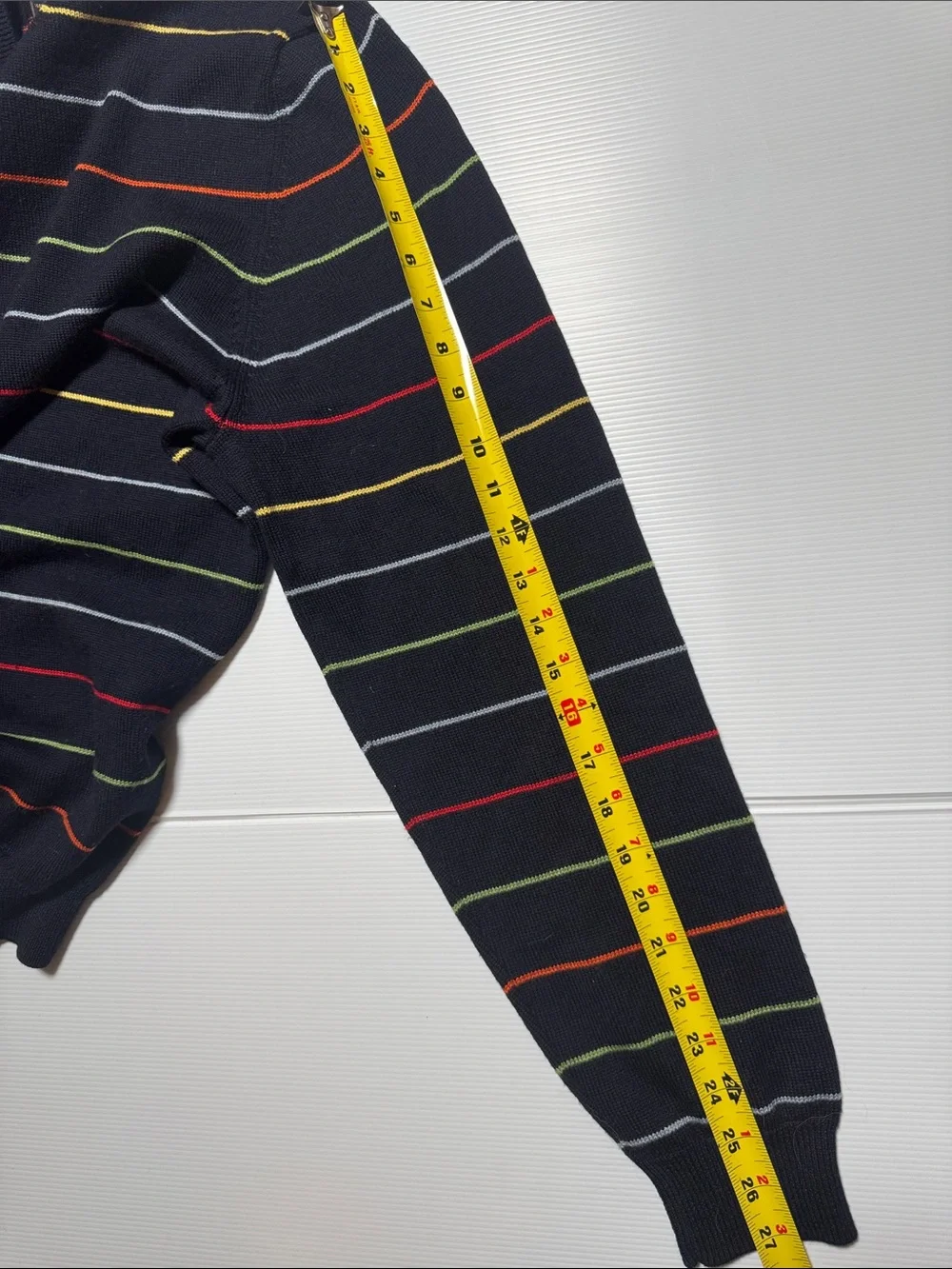 BROOKS BROTHERS Vintage Merino Wool Navy Crewneck Sweater Multicolor Stripes XL