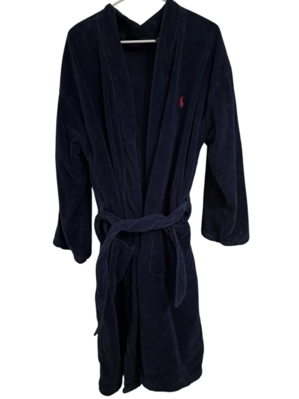 Polo Ralph Lauren Robe Small Medium Navy Blue Cotton Terry Cloth Spa Bathrobe