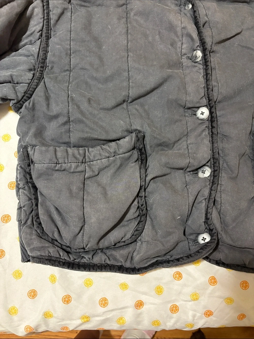 Free People Black Quilted Button-Down Puff Jacket