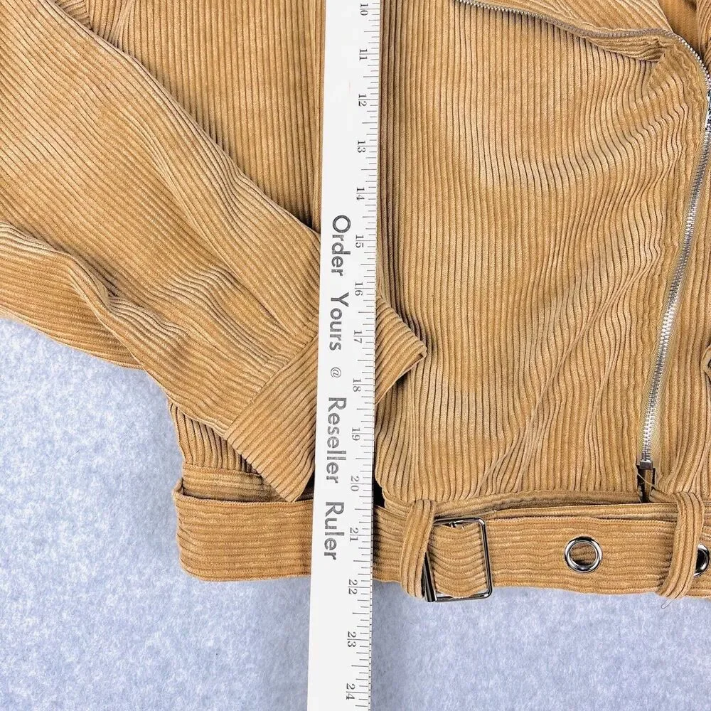 Free People Womens M Brown Corduroy Moto Jacket Cropped Belted Boho Western