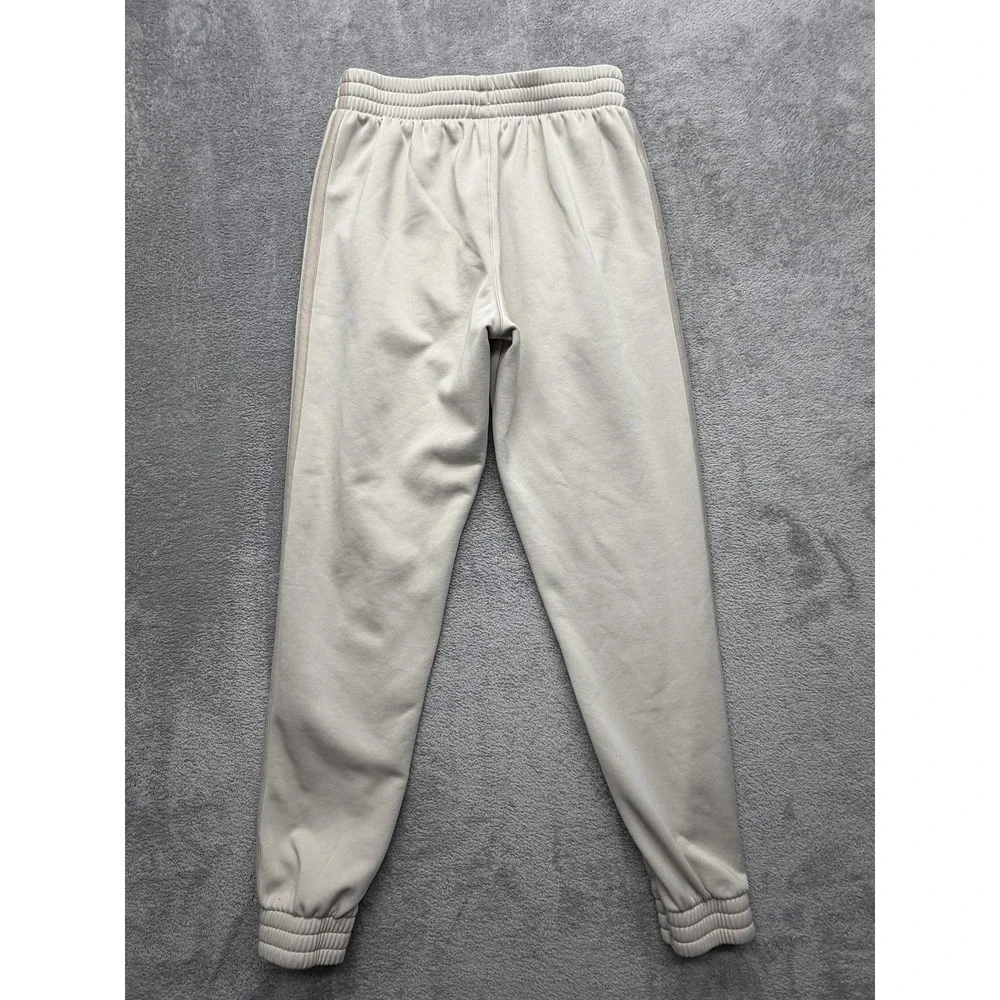 Adidas Pants Youth XL Beige Fleece Joggers Three Stripes Ankle Cuffed‎ Pull On