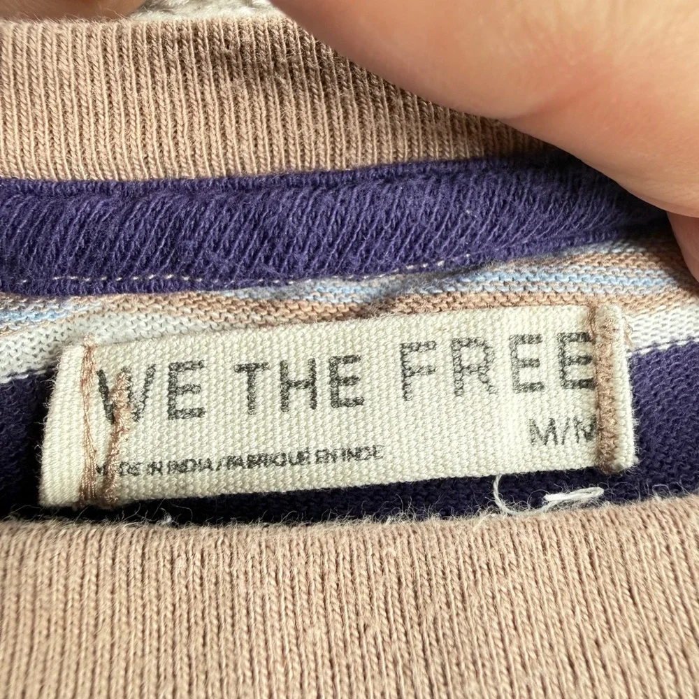 We The Free Striped Boxy Crop Top Women's Medium Boho Tee Indie Grunge Retro 90s