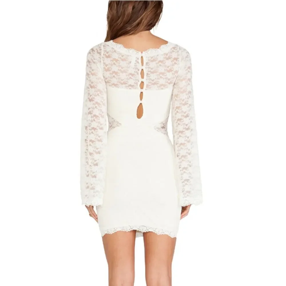 FREE PEOPLE Cream Lovely In Lace Bodycon Dress Size S