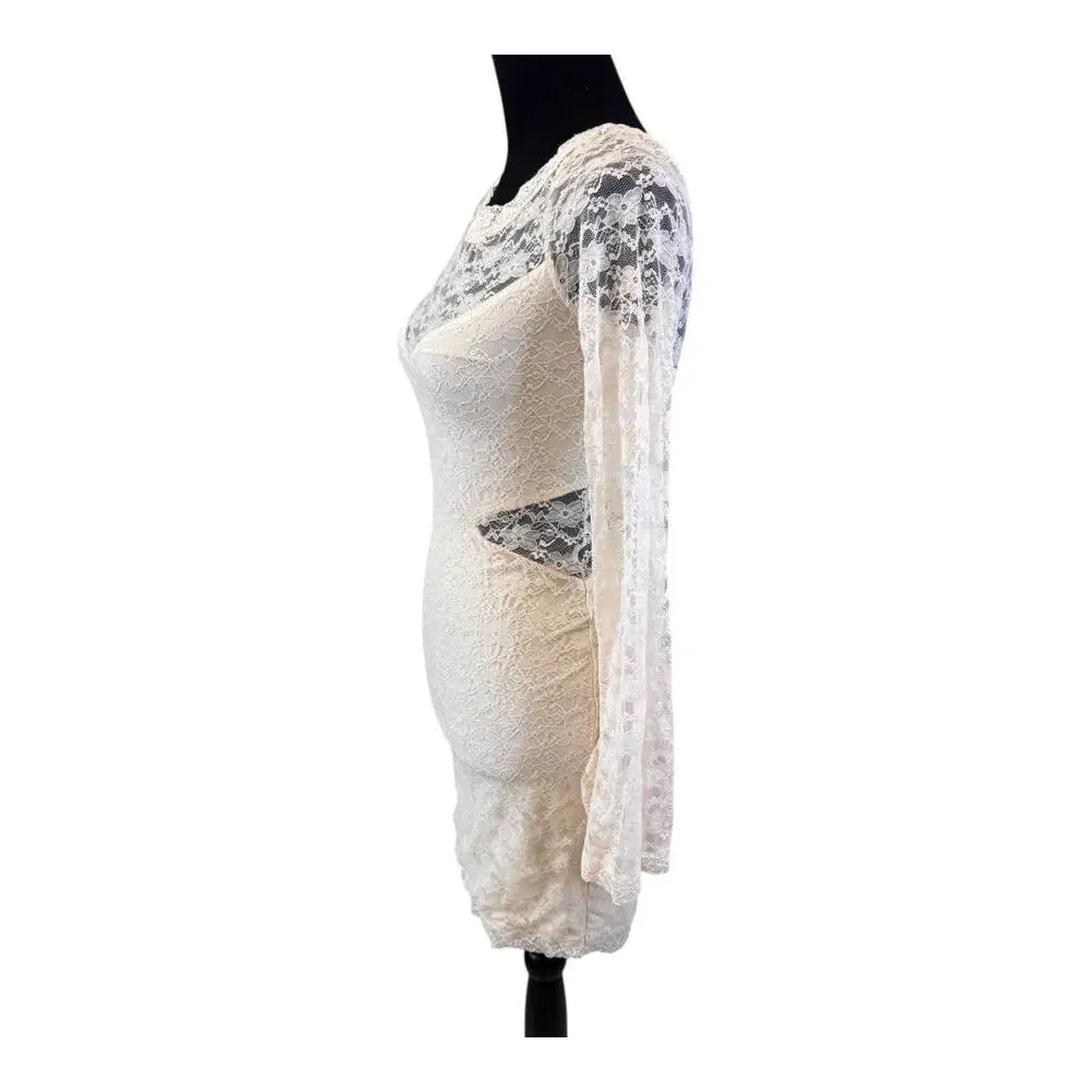 FREE PEOPLE Cream Lovely In Lace Bodycon Dress Size S