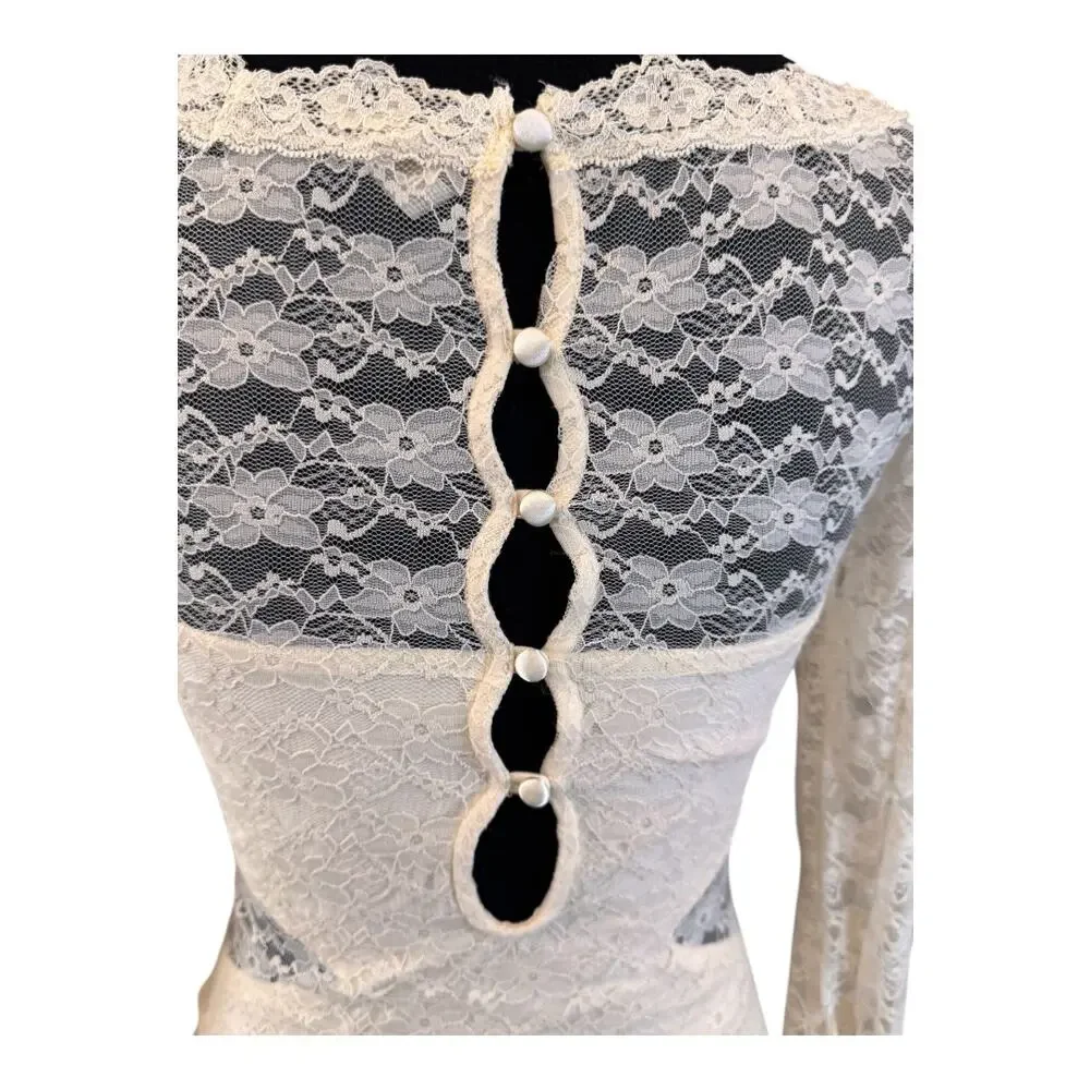 FREE PEOPLE Cream Lovely In Lace Bodycon Dress Size S