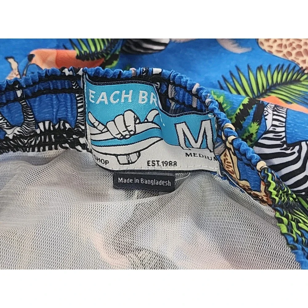 Men’s Beach Bros Safari Animals Palm trees Swim Trunks Size M 6