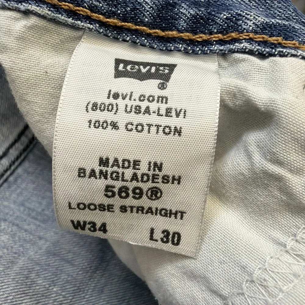 Levi's 569 Jeans Mens 34x28 Blue Loose Straight Baggy Y2K 2008 Denim