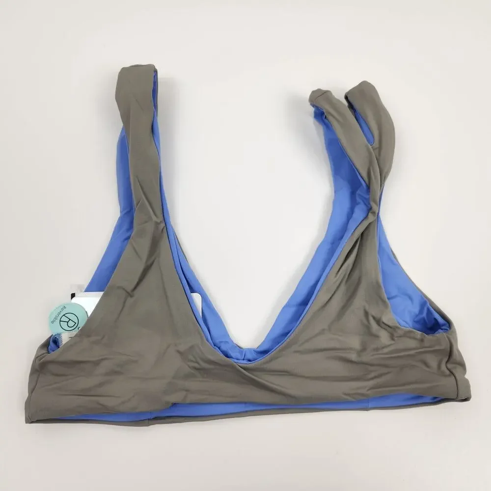 L*Space One Wave Bikini Top Reversible Gray Blue Size Small NWT
