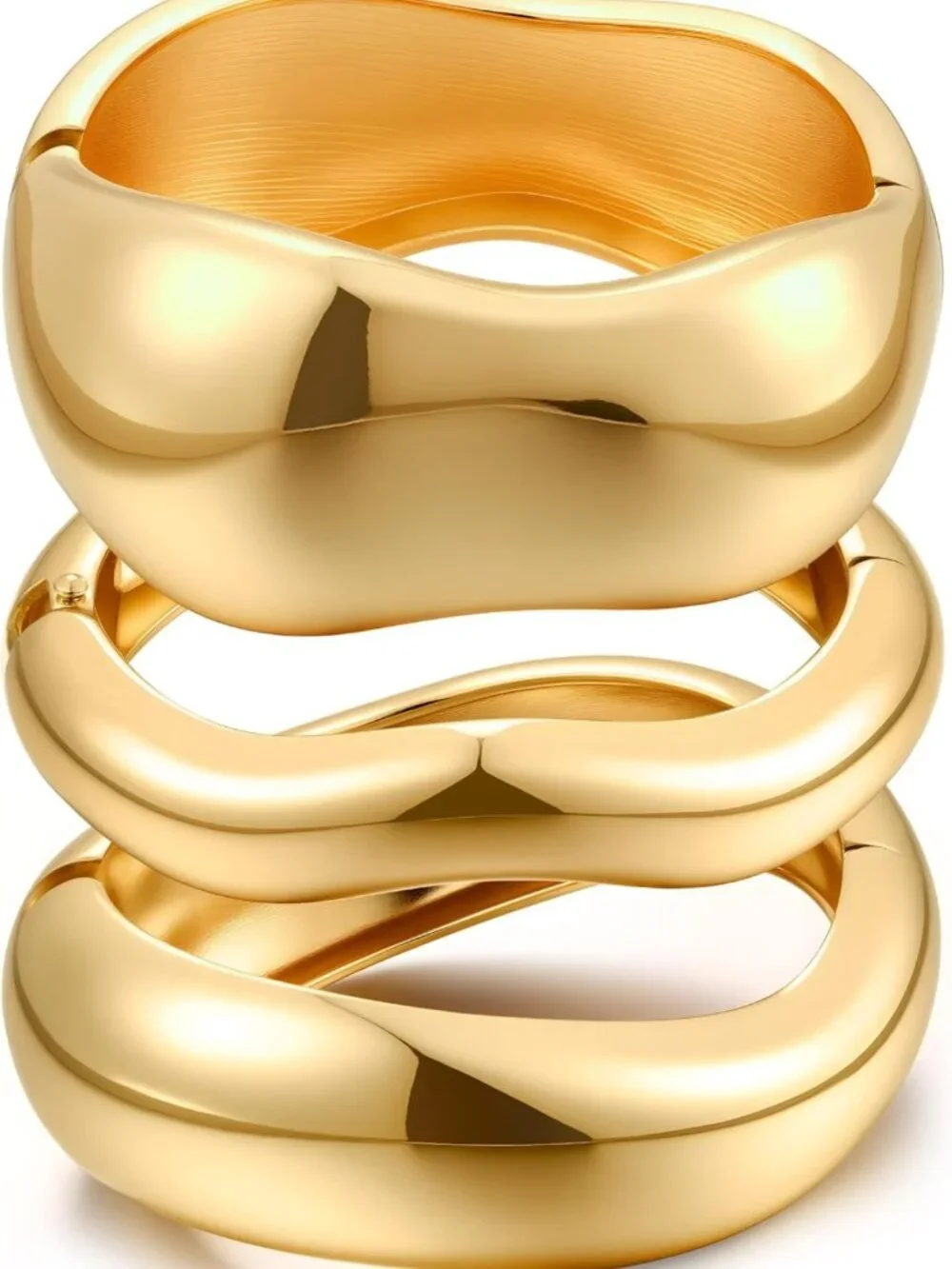 Trendy Chunky Gold Bangle Bracelets Set, 14k Plated Cuff Stackable Jewelry Gifts