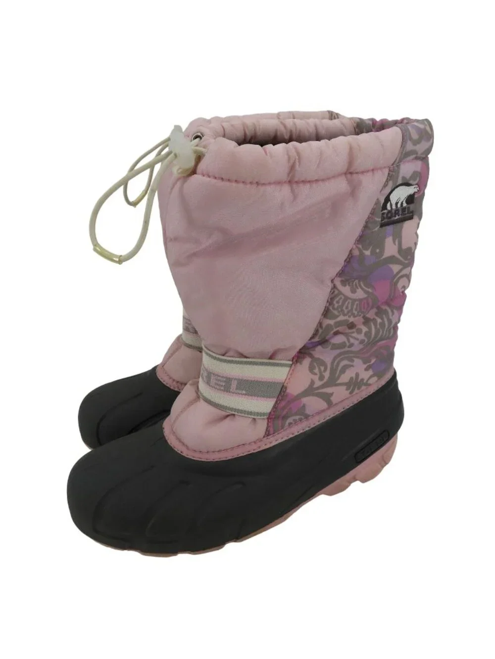 Sorel Womens 7 Cub NY1799-636 Pink Gray Floral Flower Felt Lined Winter Boots