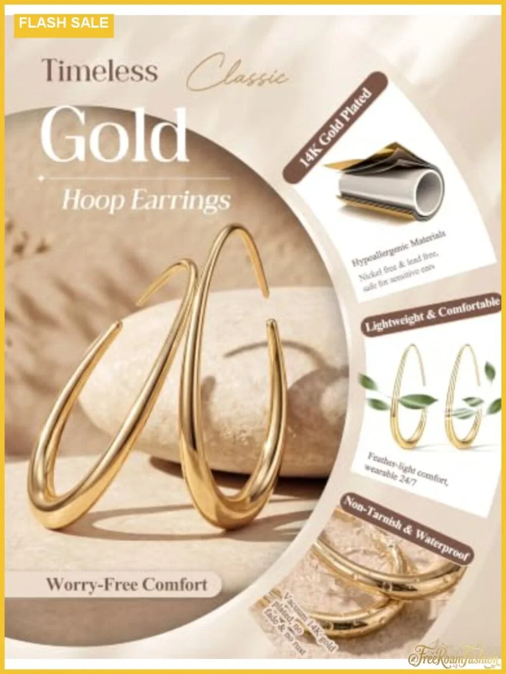 Tungary Gold Dangle Hoop Earrings Hypoallergenic Chunky Hoops 14K Gold Plated