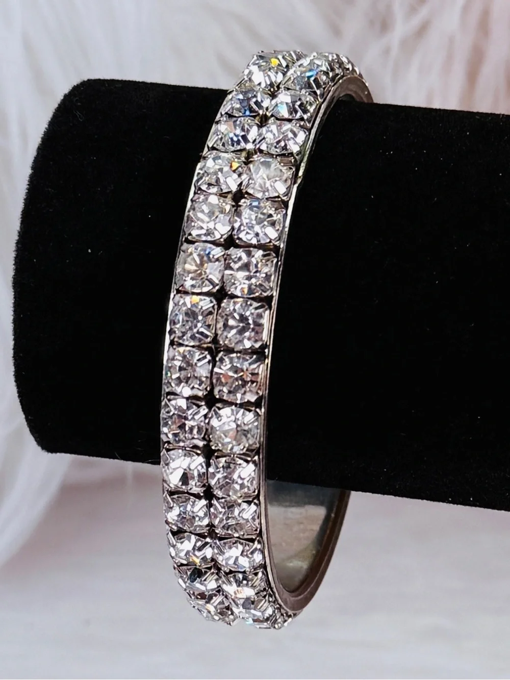 Vintage weighted Silvertone Crystal Bling Bangle Bracelet