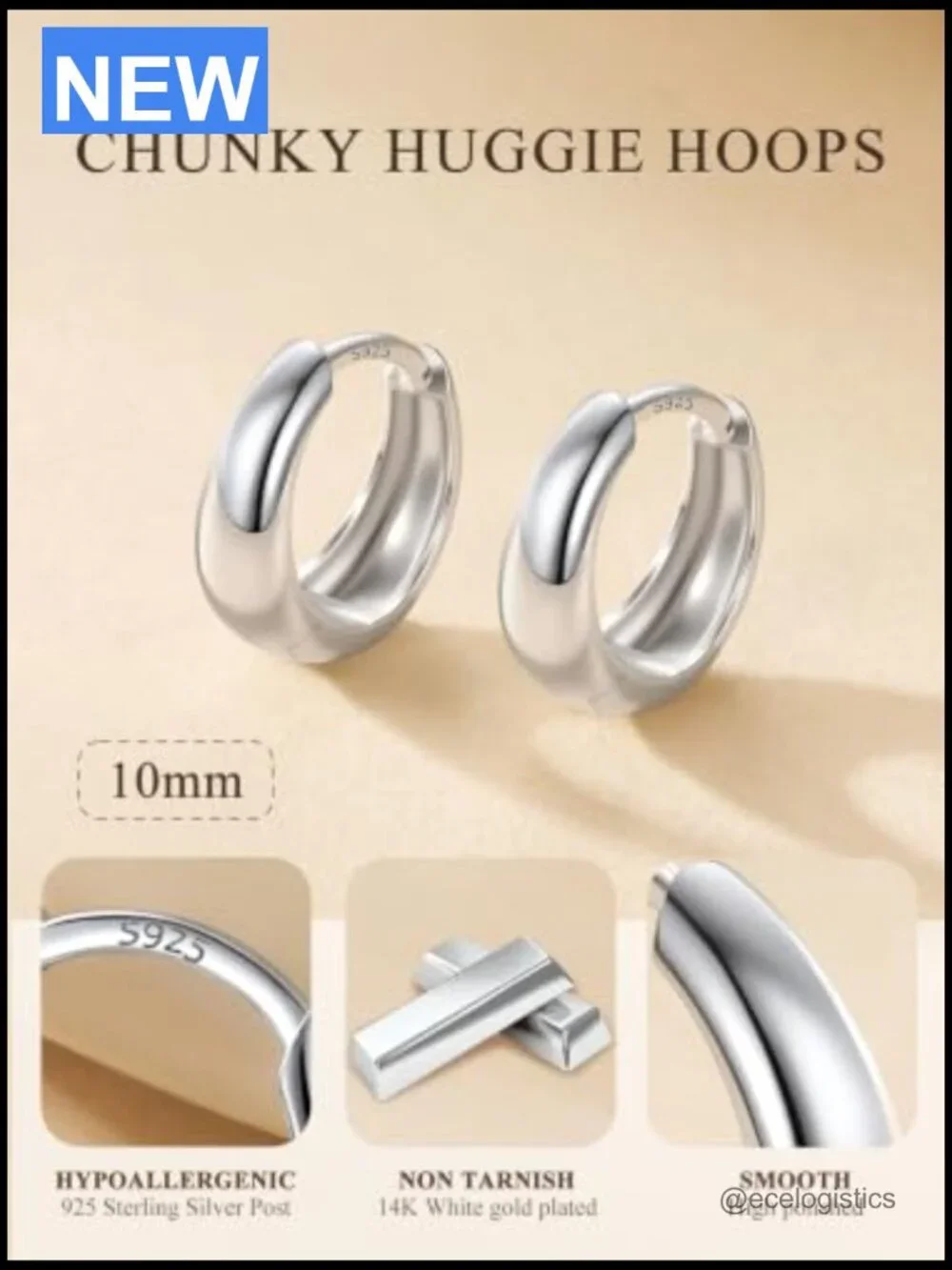 Huggie Hoop Earrings 8/10/12/14mm Sterling Silver Hypoallergenic Lightweight