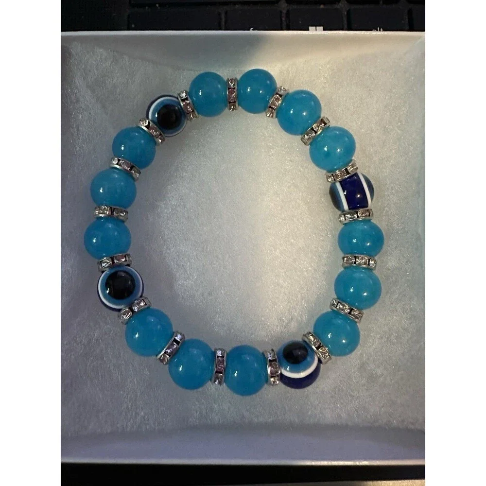 Evil Eye Bracelet Stack Set Blue Pink Clear Stretch Bracelets From Greece New
