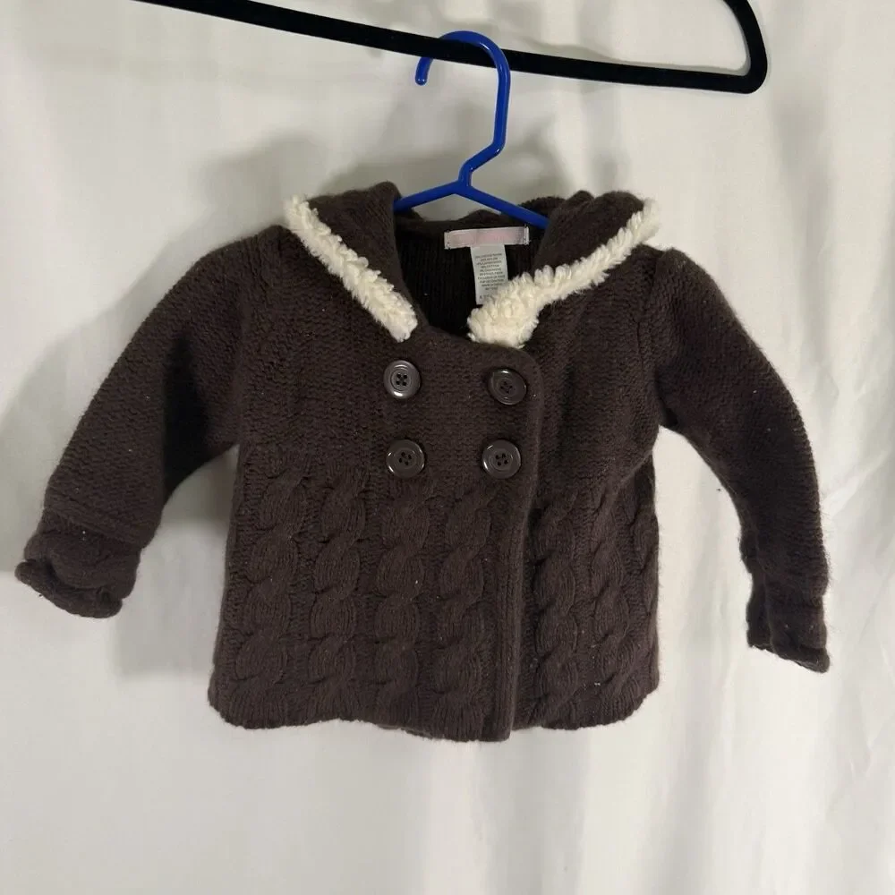 Janie and Jack Sweater Jacket Baby 6-12 Months Brown Knit Lambs Wool Cashmere Bl