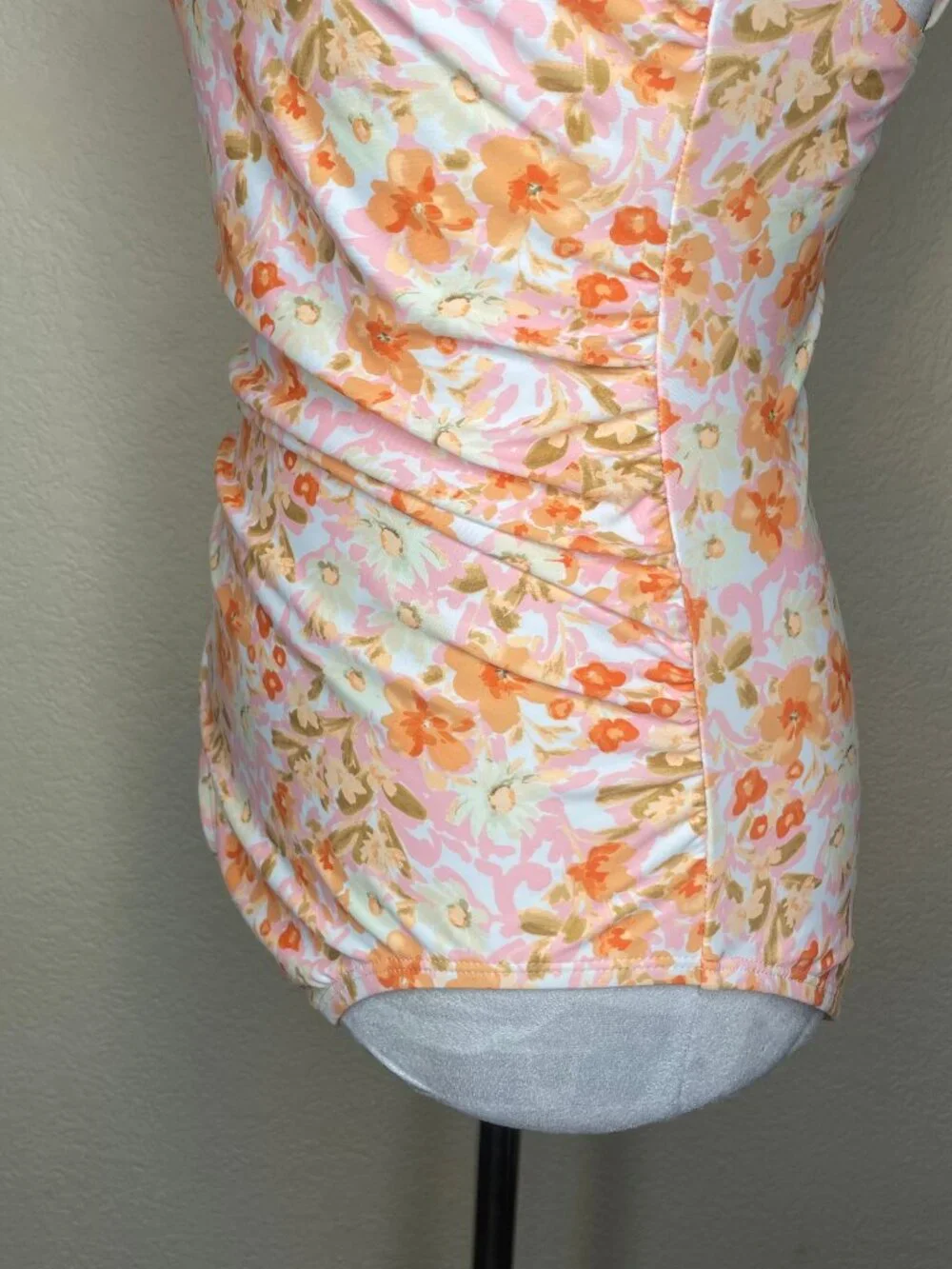 Kona Sol Floral Cottagecore One Shoulder Ruched One Piece Swimsuit Small