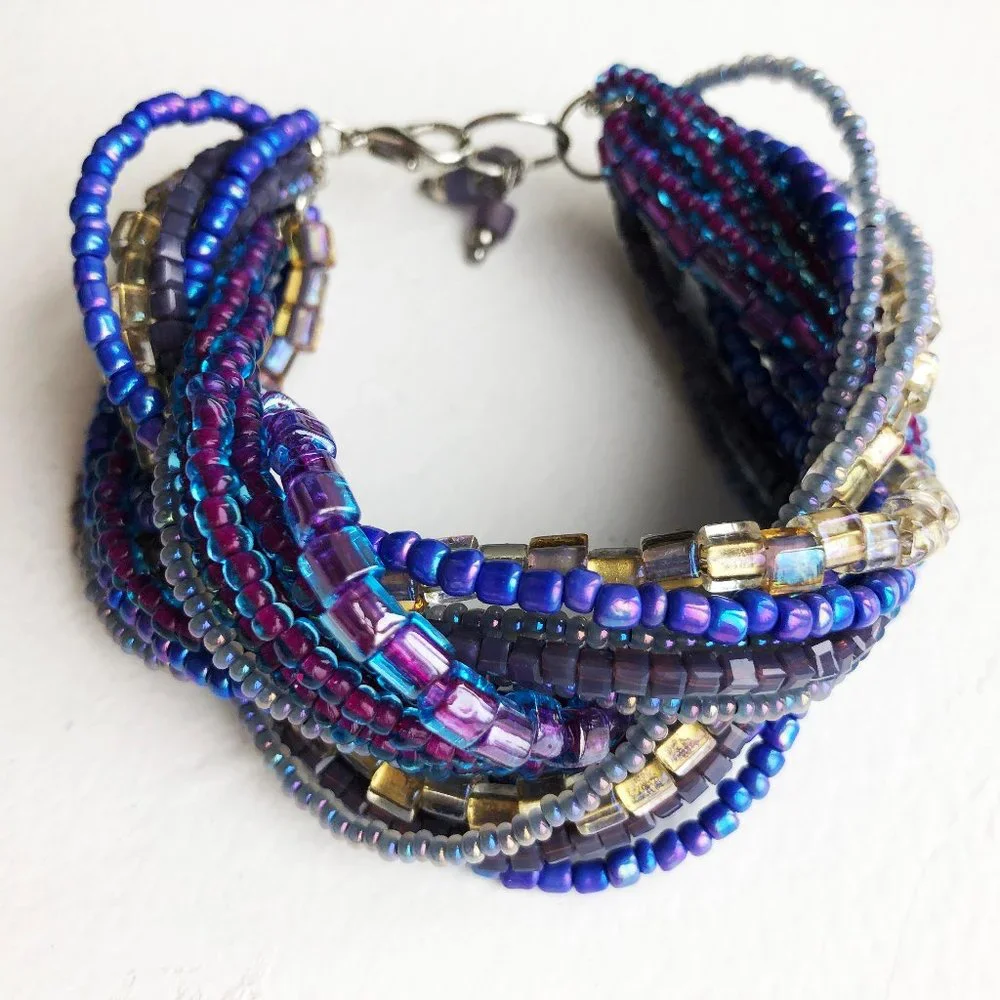 Super Chunky Purple Bracelet, Statement Wide Seed Bead Bracelet OOAK