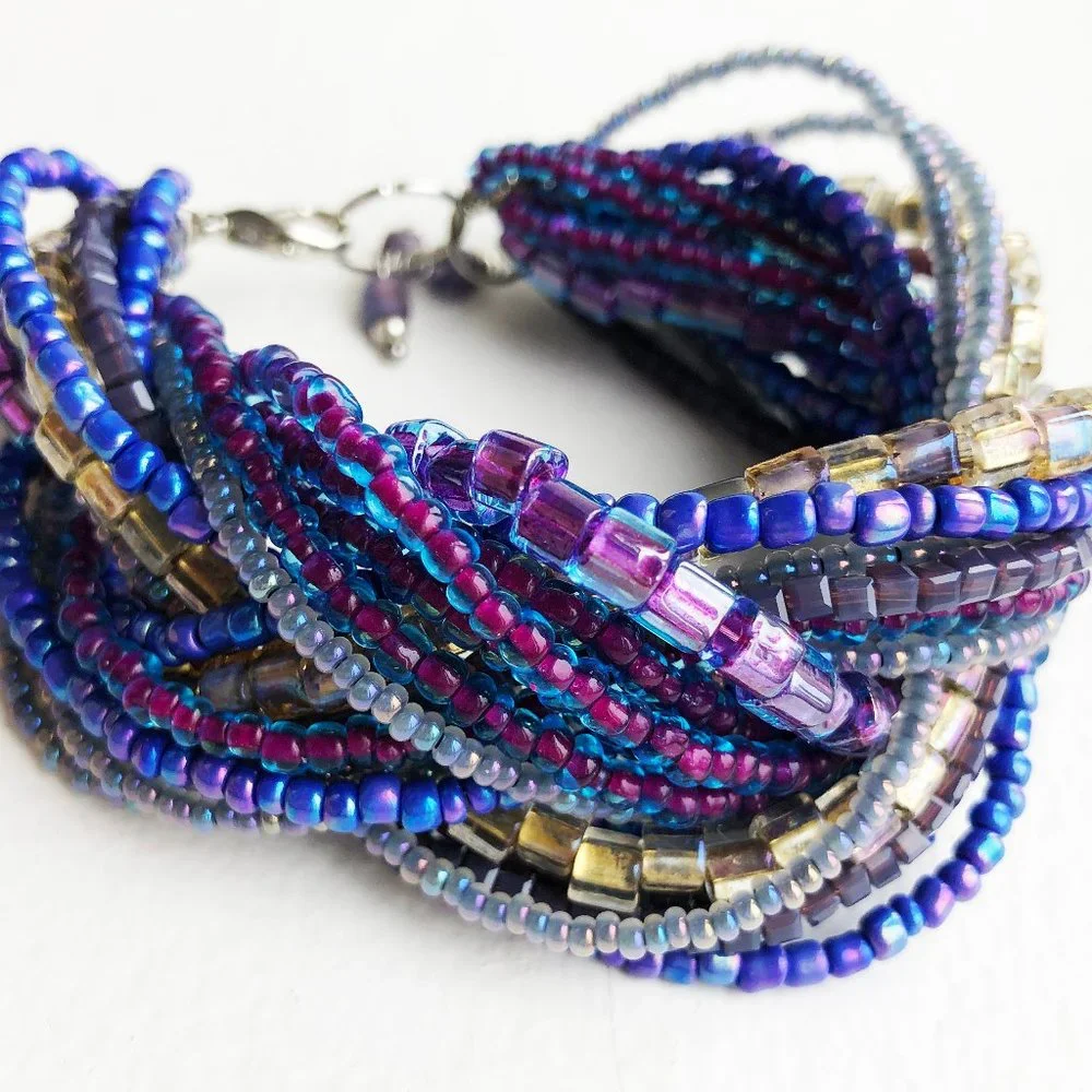 Super Chunky Purple Bracelet, Statement Wide Seed Bead Bracelet OOAK