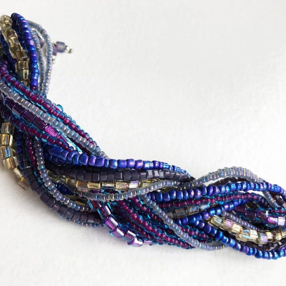 Super Chunky Purple Bracelet, Statement Wide Seed Bead Bracelet OOAK