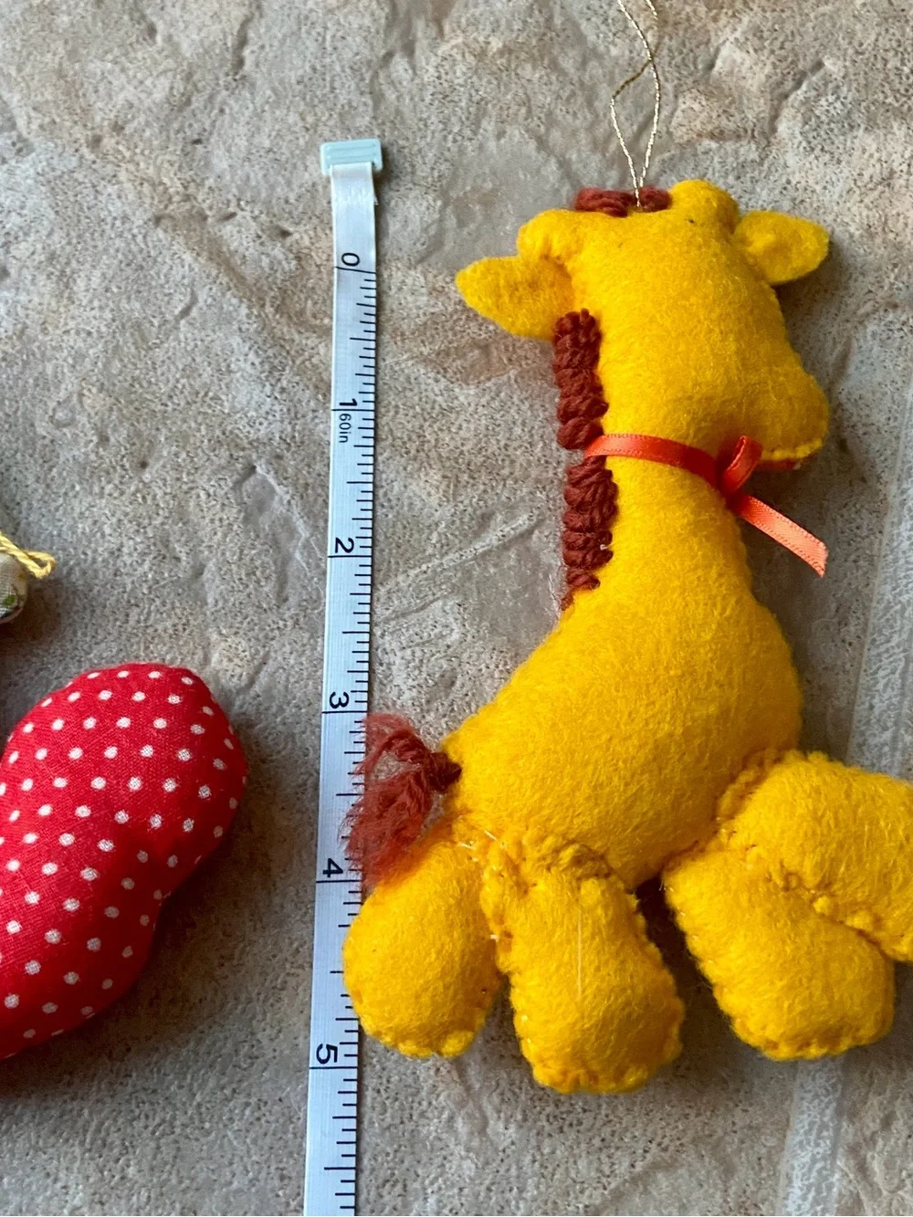 Set of 3 Vintage Fabric Ornaments Mouse Giraffe and Candle