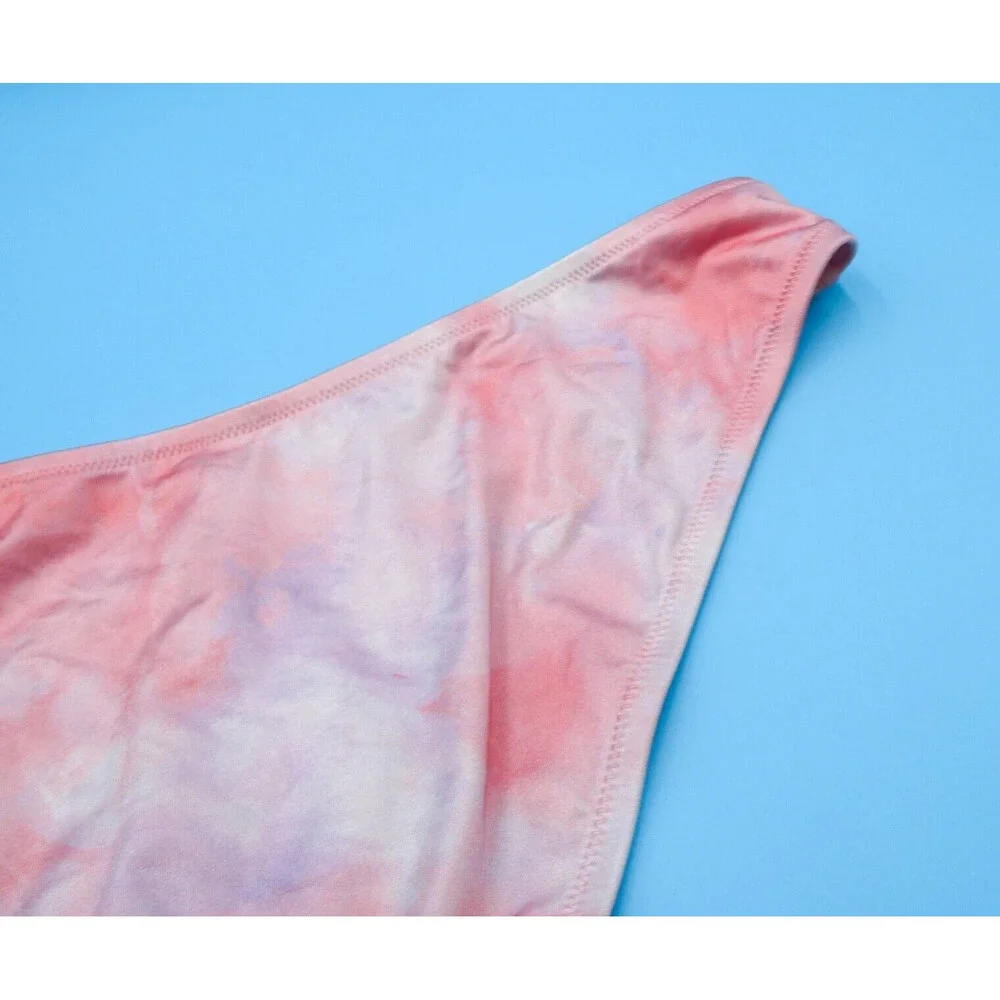 Victorias Secret Large Pink Tie Dye Brazilian Metal V Bikini Bottom Swimwear New
